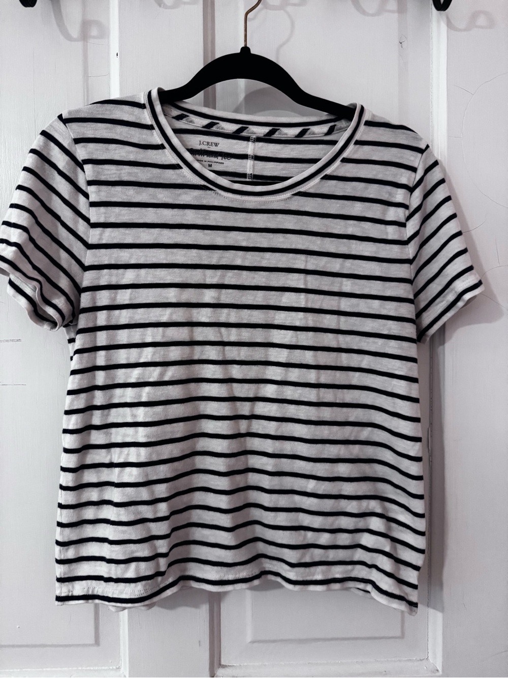 J. Crew Black & White Striped Girlfriend Tee